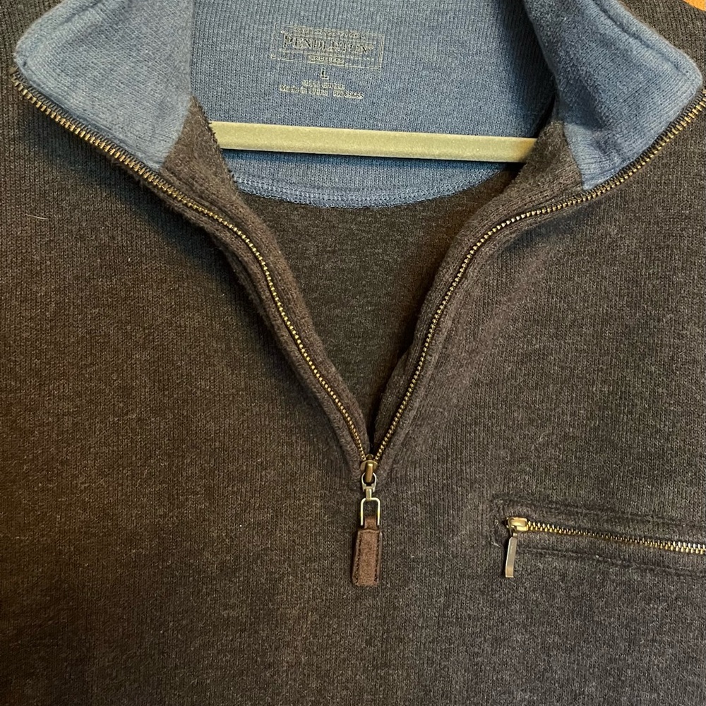 Men’s L Pendleton Quarter Zip Pullover Charcoal G… - image 4